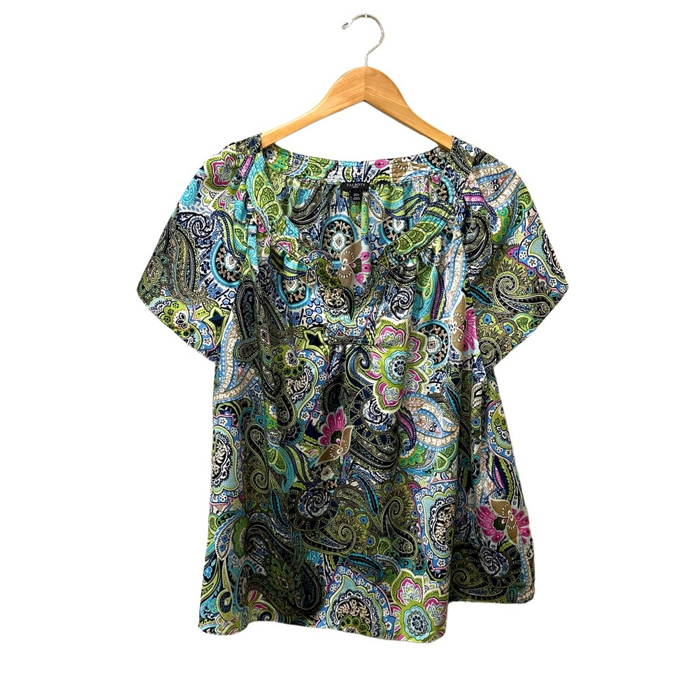 Talbots Paisley Satin Short Sleeve Tunic Blouse Top Size 20W